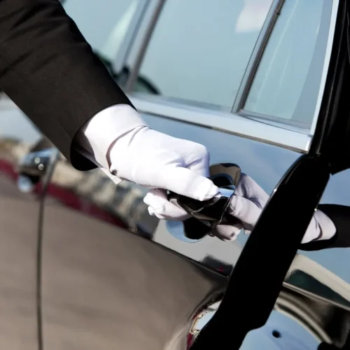 man holding back car door handle